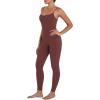 imageSunzel Workout Jumpsuits for Women Adjustable Spaghetti Strap Leggings Bodysuit Square Neck Sleeveless One Piece Yoga UnitardWine Red