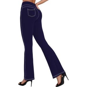 imageSunzel Flare Leggings for Women High Waist Jean Style Workout Leggings with Pockets Tummy Control Wide Leg Flared Yoga PantsNavy Blue