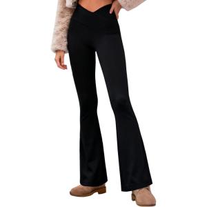 imageSunzel Fleece Lined Flare Leggings Women High Waisted Tummy Control Winter Warm Thermal Flared Yoga Pants for Cold WeatherBlack