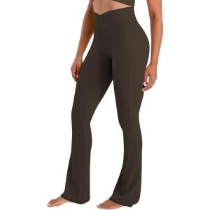 imageSunzel Hidden Butt Lifting Scrunch Flare Leggings for Women No Front Seam Crossover Tummy Control Mini Flared Yoga PantsSeal Brown