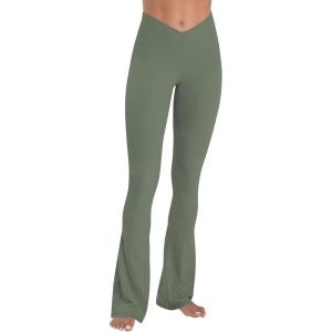 imageSunzel Mini Flare Leggings for Women V Crossover Mid Rise Workout Flared Yoga Pants with Tummy Control and Wide LegAsh Green