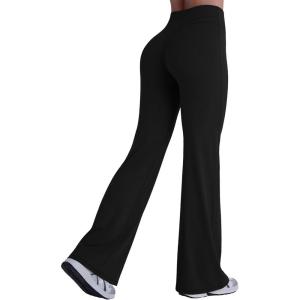 imageSunzel Women Hidden Butt Lift Flare Yoga Pants No Front Seam V Crossover High Waist Flare Leg Lounge Workout Flared LeggingsBlack