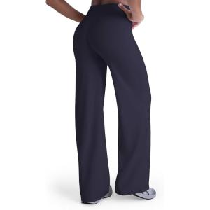 imageSunzel Womens Butt Lifting Wide Leg Yoga Pants High Waist Tummy Control No Front Seam Straight Leg Workout Gym BottomsAsh Blue