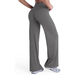 imageSunzel Womens Butt Lifting Wide Leg Yoga Pants High Waist Tummy Control No Front Seam Straight Leg Workout Gym BottomsCharcoal Gray