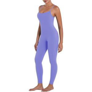 imageSunzel Workout Jumpsuits for Women Adjustable Spaghetti Strap Leggings Bodysuit Square Neck Sleeveless One Piece Yoga UnitardPeriwinkle
