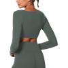 imageSunzel Womens Long Sleeve Crop Top Buttery Soft Deep V Twist Workout Tee with Compression for Yoga Pilates GymAsh Green