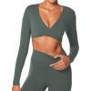 imageSunzel Womens Long Sleeve Crop Top Buttery Soft Deep V Twist Workout Tee with Compression for Yoga Pilates GymAsh Green