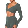 imageSunzel Womens Long Sleeve Crop Top Buttery Soft Deep V Twist Workout Tee with Compression for Yoga Pilates GymAsh Green