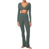 imageSunzel Womens Long Sleeve Crop Top Buttery Soft Deep V Twist Workout Tee with Compression for Yoga Pilates GymAsh Green
