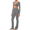 imageSunzel Womens Long Sleeve Crop Top Buttery Soft Deep V Twist Workout Tee with Compression for Yoga Pilates GymCharcoal Gray