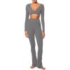 imageSunzel Womens Long Sleeve Crop Top Buttery Soft Deep V Twist Workout Tee with Compression for Yoga Pilates GymCharcoal Gray