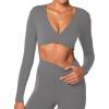 imageSunzel Womens Long Sleeve Crop Top Buttery Soft Deep V Twist Workout Tee with Compression for Yoga Pilates GymCharcoal Gray