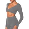 imageSunzel Womens Long Sleeve Crop Top Buttery Soft Deep V Twist Workout Tee with Compression for Yoga Pilates GymCharcoal Gray