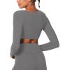 imageSunzel Womens Long Sleeve Crop Top Buttery Soft Deep V Twist Workout Tee with Compression for Yoga Pilates GymCharcoal Gray