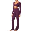 imageSunzel Womens Long Sleeve Crop Top Buttery Soft Deep V Twist Workout Tee with Compression for Yoga Pilates GymCherry Red