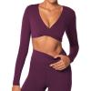 imageSunzel Womens Long Sleeve Crop Top Buttery Soft Deep V Twist Workout Tee with Compression for Yoga Pilates GymCherry Red