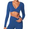 imageSunzel Womens Long Sleeve Crop Top Buttery Soft Deep V Twist Workout Tee with Compression for Yoga Pilates GymClassic Blue