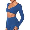 imageSunzel Womens Long Sleeve Crop Top Buttery Soft Deep V Twist Workout Tee with Compression for Yoga Pilates GymClassic Blue