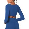 imageSunzel Womens Long Sleeve Crop Top Buttery Soft Deep V Twist Workout Tee with Compression for Yoga Pilates GymClassic Blue