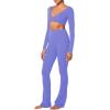 imageSunzel Womens Long Sleeve Crop Top Buttery Soft Deep V Twist Workout Tee with Compression for Yoga Pilates GymPeriwinkle