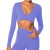 imageSunzel Womens Long Sleeve Crop Top Buttery Soft Deep V Twist Workout Tee with Compression for Yoga Pilates GymPeriwinkle