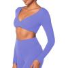 imageSunzel Womens Long Sleeve Crop Top Buttery Soft Deep V Twist Workout Tee with Compression for Yoga Pilates GymPeriwinkle