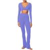 imageSunzel Womens Long Sleeve Crop Top Buttery Soft Deep V Twist Workout Tee with Compression for Yoga Pilates GymPeriwinkle