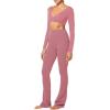 imageSunzel Womens Long Sleeve Crop Top Buttery Soft Deep V Twist Workout Tee with Compression for Yoga Pilates GymRose Pink