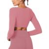 imageSunzel Womens Long Sleeve Crop Top Buttery Soft Deep V Twist Workout Tee with Compression for Yoga Pilates GymRose Pink