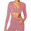 imageSunzel Womens Long Sleeve Crop Top Buttery Soft Deep V Twist Workout Tee with Compression for Yoga Pilates GymRose Pink