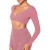 imageSunzel Womens Long Sleeve Crop Top Buttery Soft Deep V Twist Workout Tee with Compression for Yoga Pilates GymRose Pink