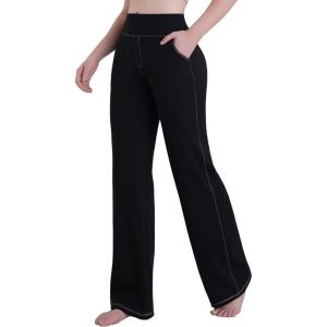imageSunzel Wide Leg Pants for Women with Pockets High Waisted Straight Leg Jean Style Tummy Control Work Dress Casual Yoga PantsBlack