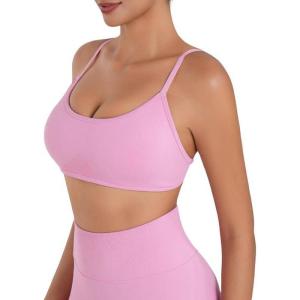 imageSunzel Womens Open Back Sports Bra Adjustable Spaghetti Strap Seamless Low Impact Workout Gym Yoga Bra with Removable PadsPink