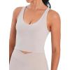 imageWomen VNeck Longline Sports Bras Low U Back Workout Yoga Athletic Crop Tank Top with Built in BraBeige