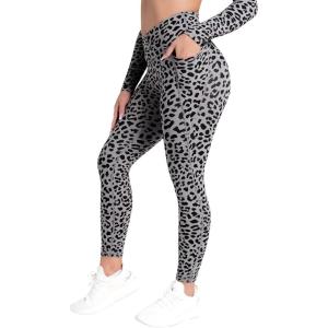 imageSunzel Butt Lifting Scrunch Leggings for Women with Pockets No Front Seam Crossover Workout Booty Yoga Pants Tummy ControlLeopard Charcoal Gray