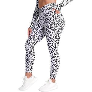 imageSunzel Butt Lifting Scrunch Leggings for Women with Pockets No Front Seam Crossover Workout Booty Yoga Pants Tummy ControlLeopard White