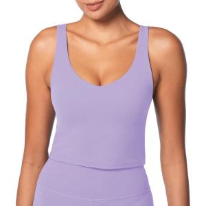 imageWomen VNeck Longline Sports Bras Low U Back Workout Yoga Athletic Crop Tank Top with Built in BraLilac