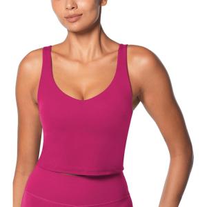 imageWomen VNeck Longline Sports Bras Low U Back Workout Yoga Athletic Crop Tank Top with Built in BraSangria