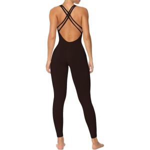 imageSunzel Jumpsuits for Women Backless Seamless Workout One Piece Bodycon Bodysuits Butt Scrunch Leggings UnitardBrown