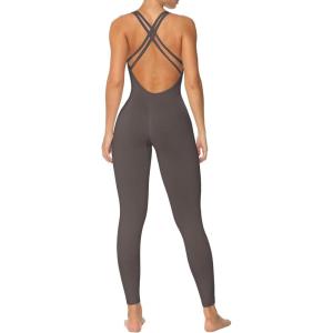 imageSunzel Jumpsuits for Women Backless Seamless Workout One Piece Bodycon Bodysuits Butt Scrunch Leggings UnitardGrey