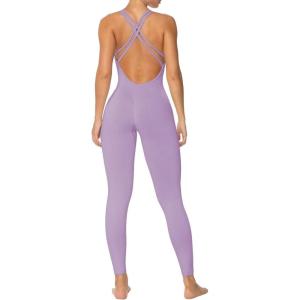 imageSunzel Jumpsuits for Women Backless Seamless Workout One Piece Bodycon Bodysuits Butt Scrunch Leggings UnitardPurple