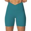 image:imageSunzel Crossover Biker Shorts for Women No Front Seam V High Waist Yoga Workout Gym Shorts with Tummy ControlDeep Lagoon