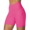image:imageSunzel Crossover Biker Shorts for Women No Front Seam V High Waist Yoga Workout Gym Shorts with Tummy ControlHot Pink