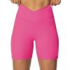 image:imageSunzel Crossover Biker Shorts for Women No Front Seam V High Waist Yoga Workout Gym Shorts with Tummy ControlHot Pink