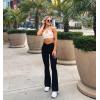 image:imageSunzel Flare Leggings for Women with Pockets Crossover Yoga Pants with Tummy Control High Waisted and Wide Leg Side PocketsBlack