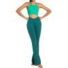 image:imageSunzel Flare Leggings for Women with Pockets Crossover Yoga Pants with Tummy Control High Waisted and Wide Leg Side PocketsJasper Green