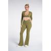 image:imageSunzel Flare Leggings for Women with Pockets Crossover Yoga Pants with Tummy Control High Waisted and Wide Leg Side PocketsOlive Green