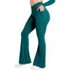 image:imageSunzel Flare Leggings for Women with Pockets Crossover Yoga Pants with Tummy Control High Waisted and Wide Leg Side PocketsForest Green