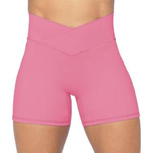 image:imageSunzel Crossover Biker Shorts for Women No Front Seam V High Waist Yoga Workout Gym Shorts with Tummy ControlBubblegum Pink