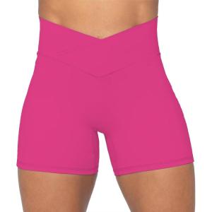 image:imageSunzel Crossover Biker Shorts for Women No Front Seam V High Waist Yoga Workout Gym Shorts with Tummy ControlHot Pink